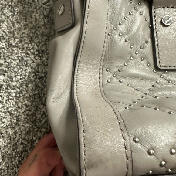 Michael Kors Satchel Handbag Mist Grey Leather Shoulder Bag Silver Hardware - Picture 7 of 10